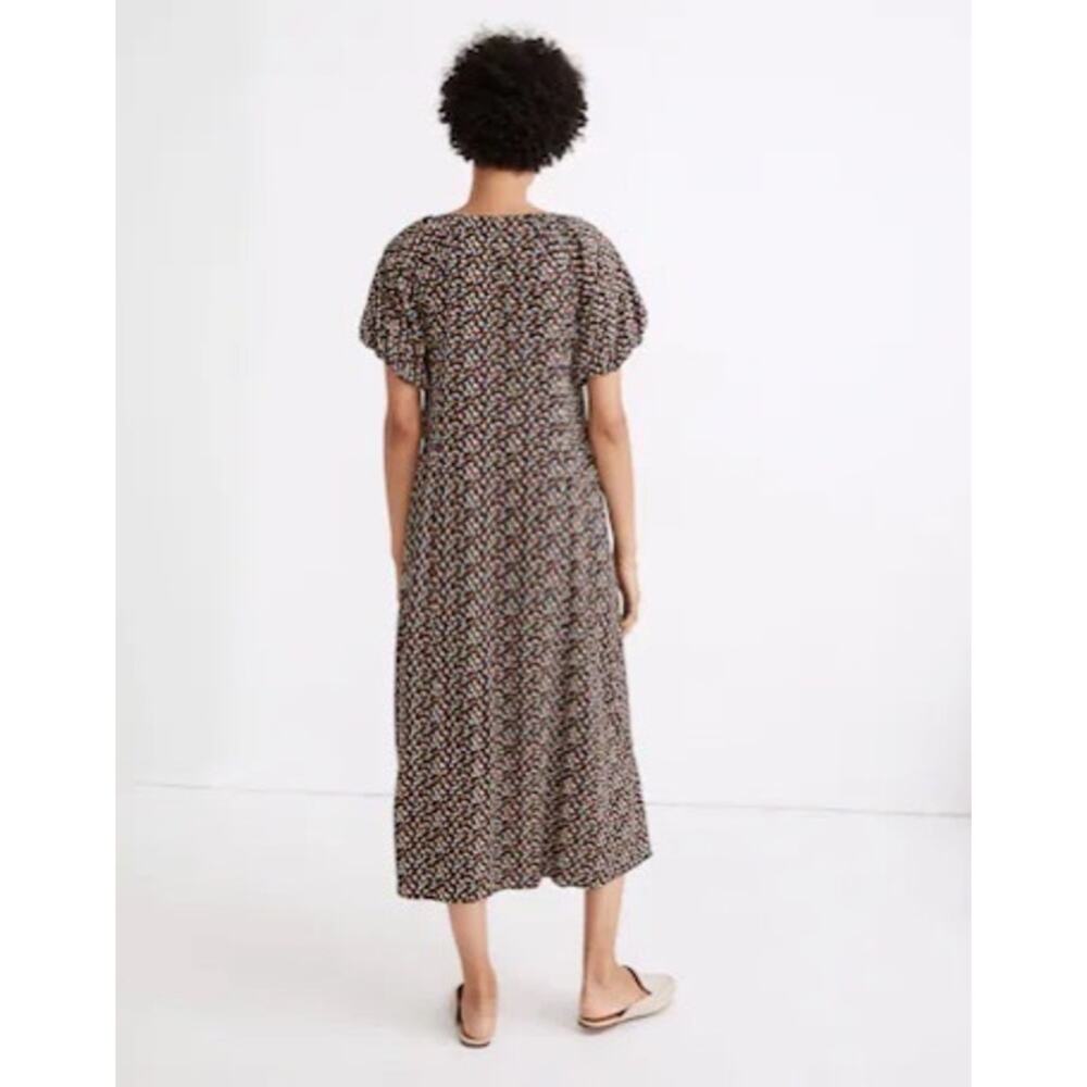 Madewell Womens M Bubble Sleeve Button-Front Midi Dress in Adorable Ditsy Black - Picture 2 of 16